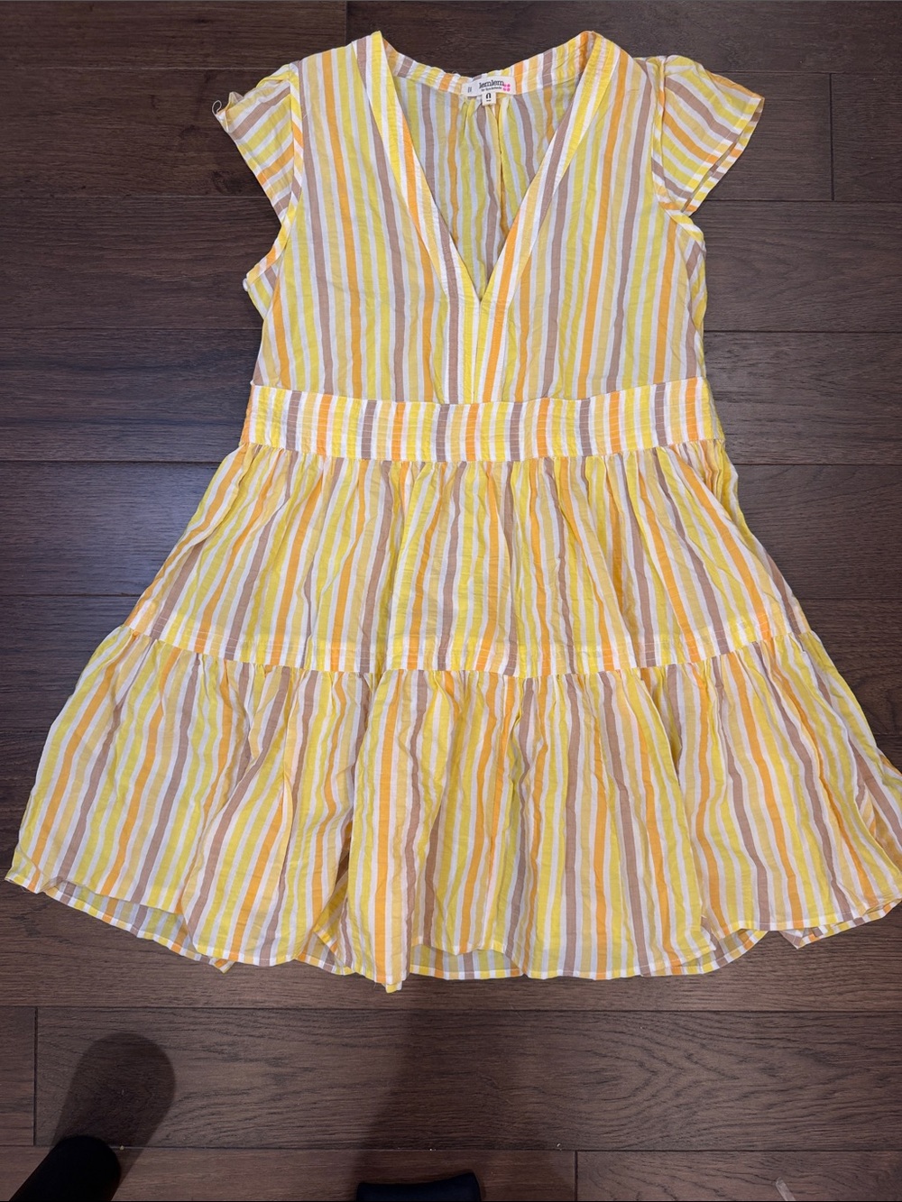 Lemlem Yellow Striped Flutter Sleeve Dress Size Large - C30-094